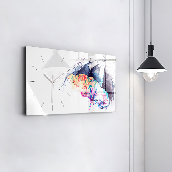 Horizontální hodiny na skle Deštník a město