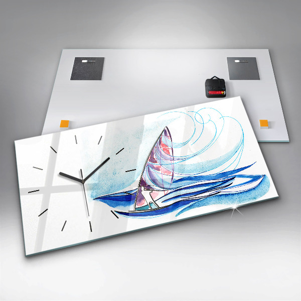 Horizontální hodiny na skle Surfovací prkno