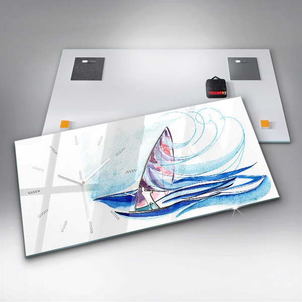 Horizontální hodiny na skle Surfovací prkno