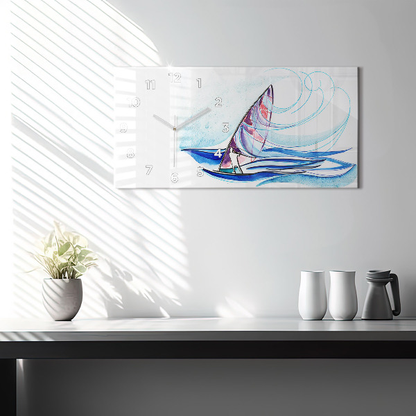 Horizontální hodiny na skle Surfovací prkno