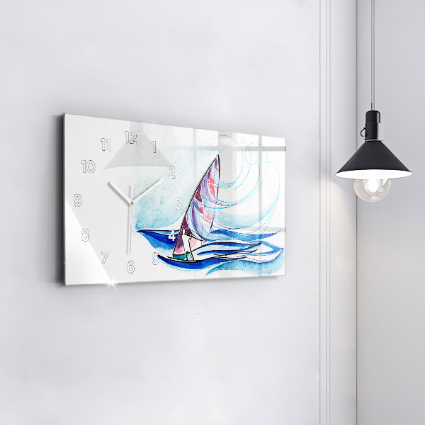 Horizontální hodiny na skle Surfovací prkno