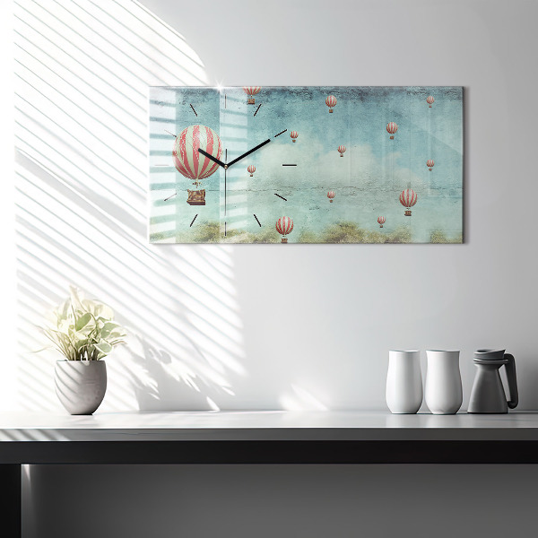 Horizontální hodiny na skle Balónky