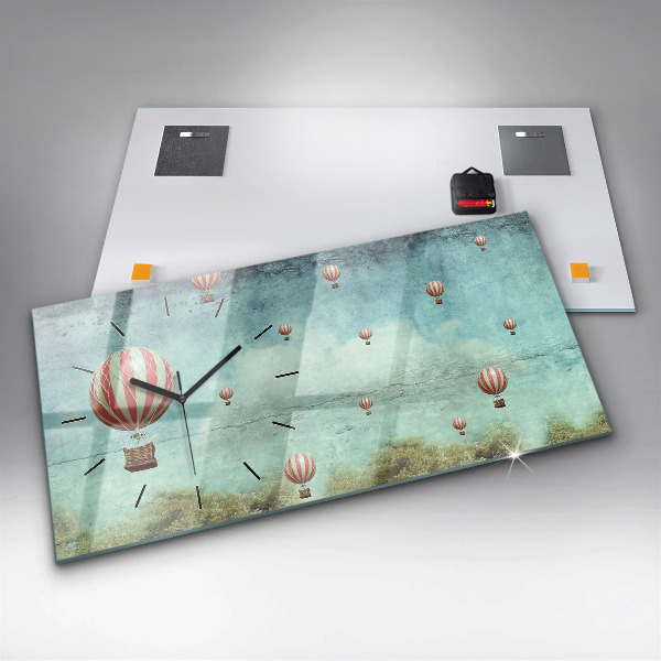 Horizontální hodiny na skle Balónky