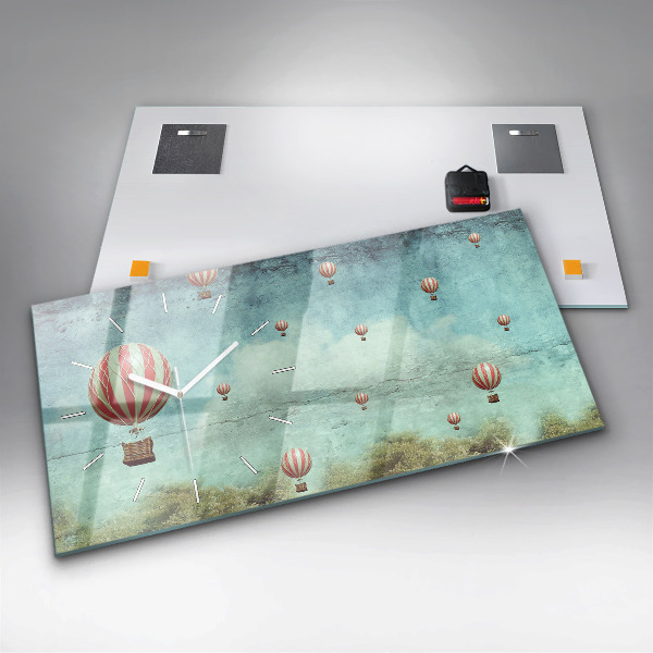 Horizontální hodiny na skle Balónky