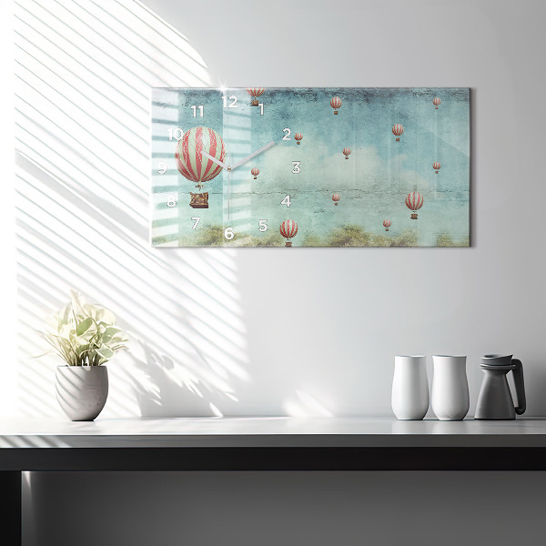Horizontální hodiny na skle Balónky