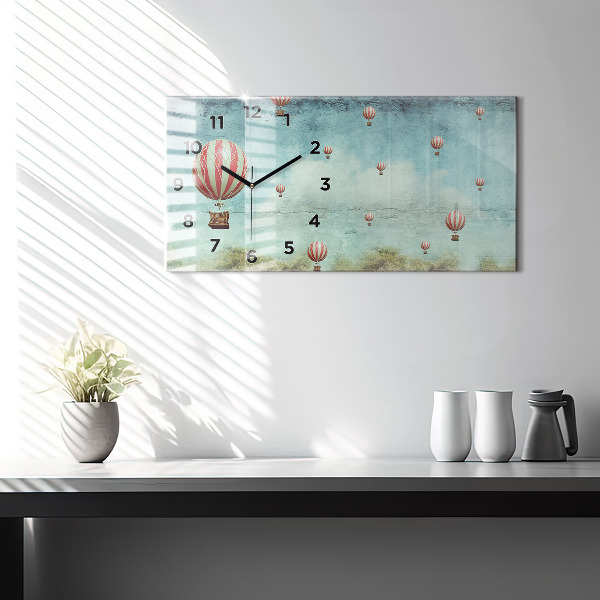 Horizontální hodiny na skle Balónky