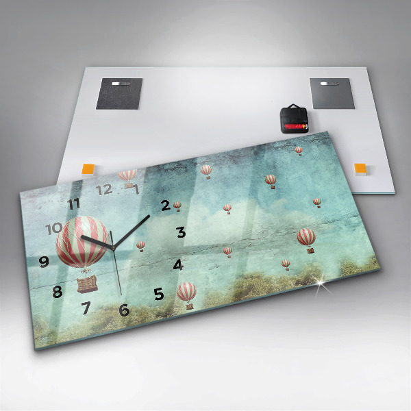 Horizontální hodiny na skle Balónky