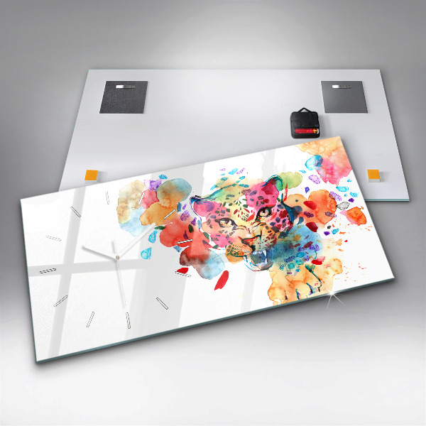 Horizontální hodiny na skle Divoká kočka abstraktní