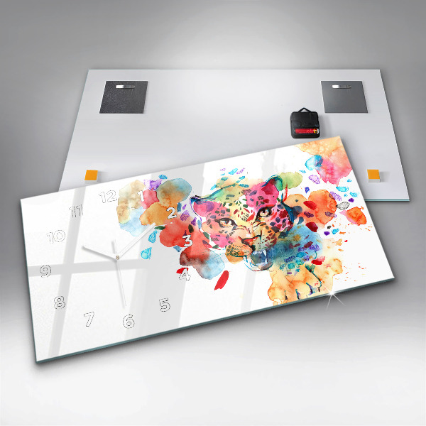 Horizontální hodiny na skle Divoká kočka abstraktní