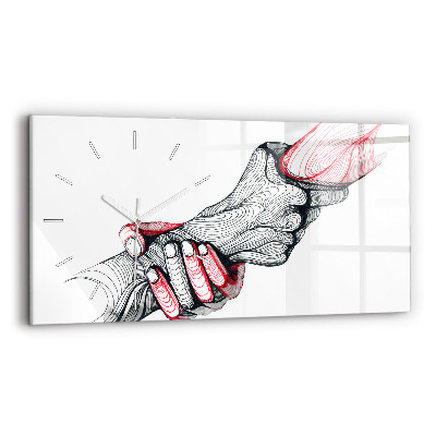Horizontální hodiny na skle Držet ruce