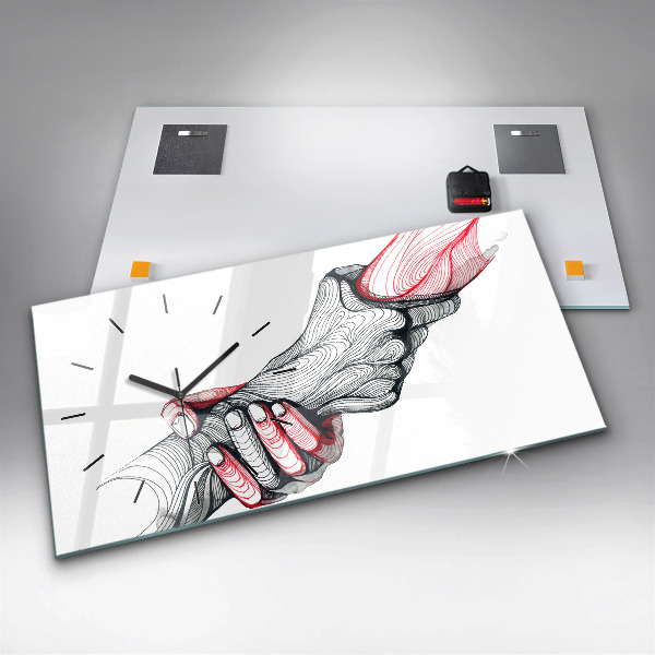 Horizontální hodiny na skle Držet ruce