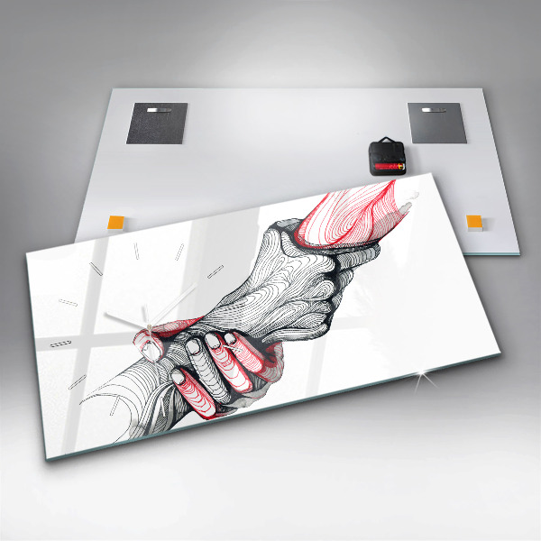 Horizontální hodiny na skle Držet ruce