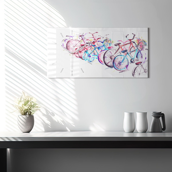 Horizontální hodiny na skle Barevná městská kola