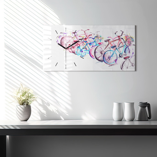 Horizontální hodiny na skle Barevná městská kola