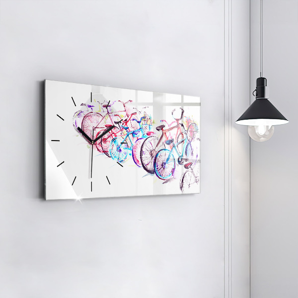 Horizontální hodiny na skle Barevná městská kola