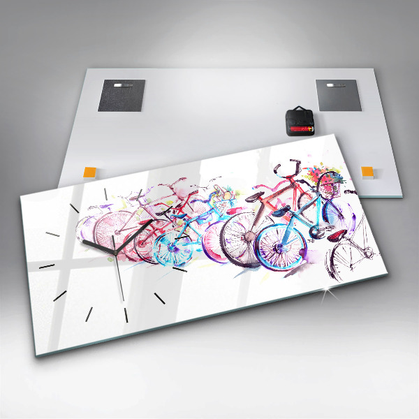 Horizontální hodiny na skle Barevná městská kola