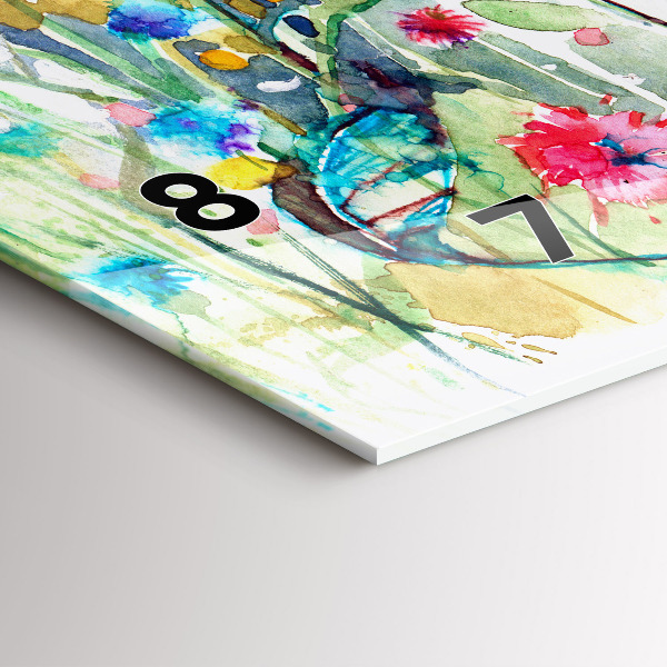 Horizontální hodiny na skle Vlčí máky na louce