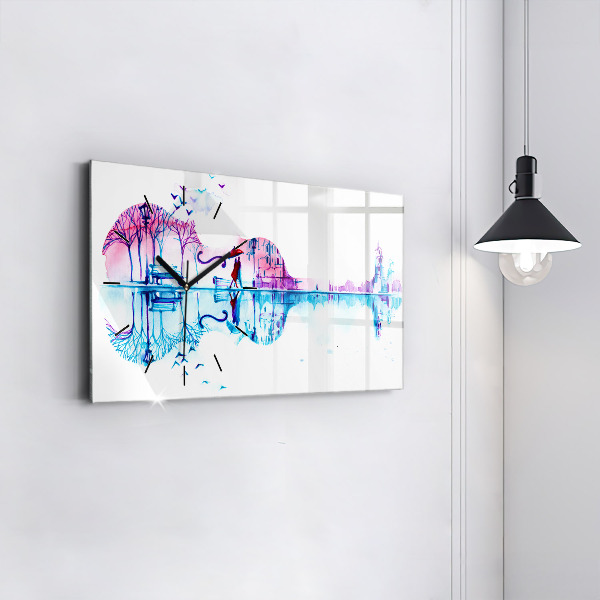 Horizontální hodiny na skle Jezero v parku Cello