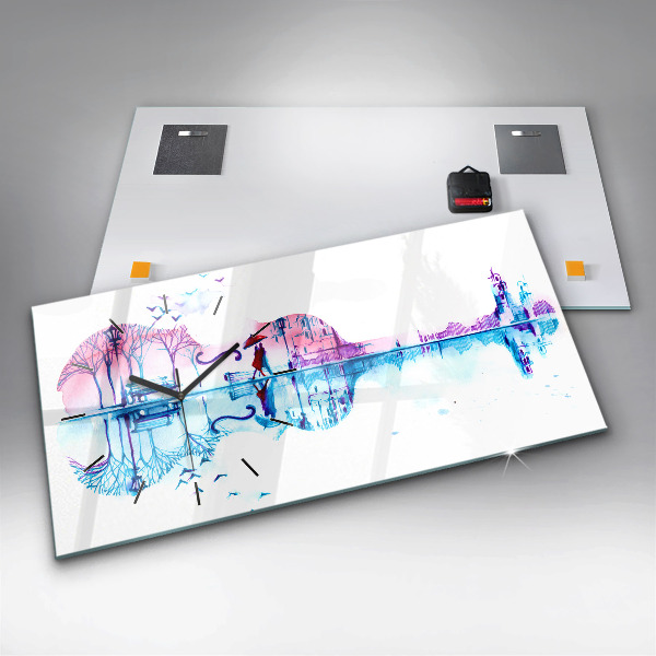 Horizontální hodiny na skle Jezero v parku Cello