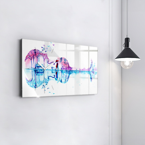 Horizontální hodiny na skle Jezero v parku Cello