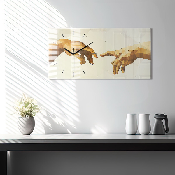 Horizontální hodiny na skle Stvoření Adama