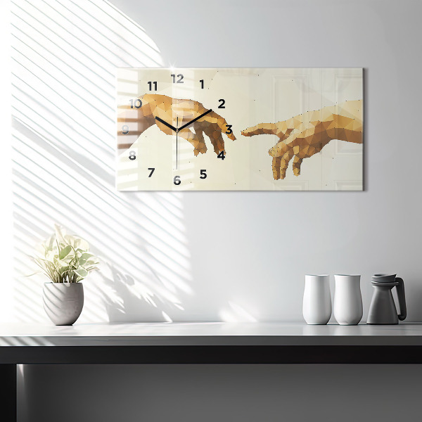 Horizontální hodiny na skle Stvoření Adama