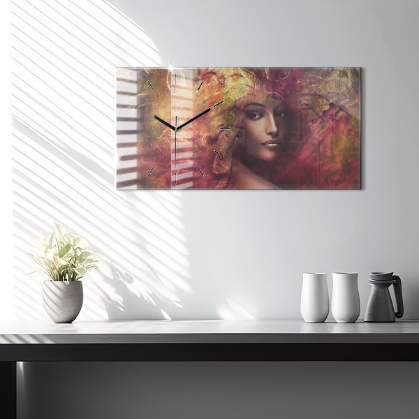 Horizontální hodiny na skle Portrét ženy