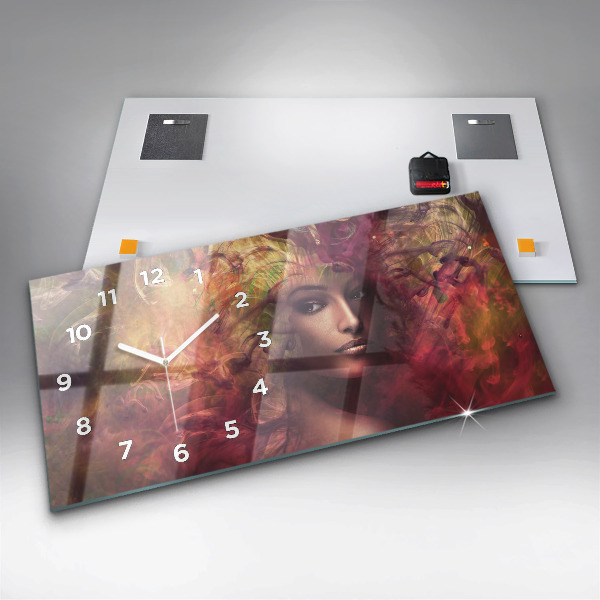 Horizontální hodiny na skle Portrét ženy