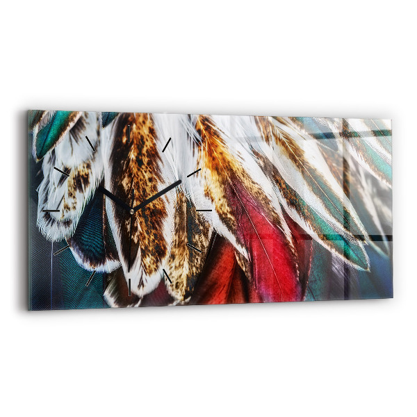 Horizontální hodiny na skle Světle hnědé ptačí peří