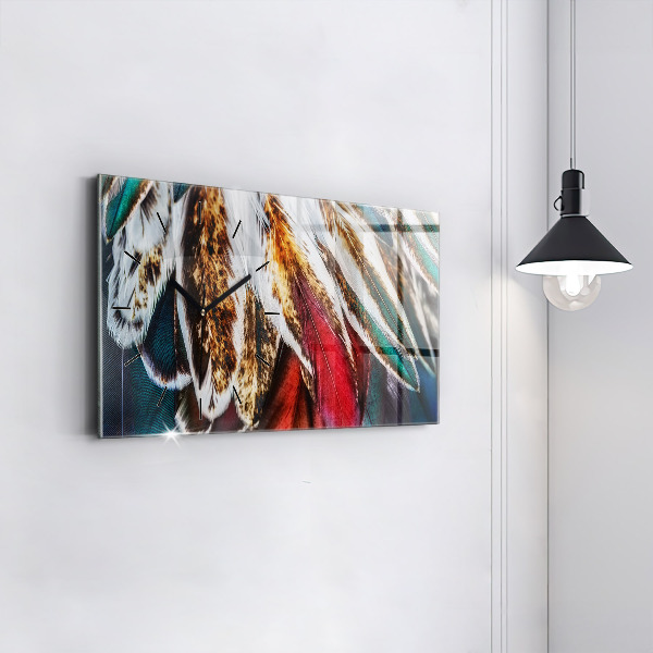 Horizontální hodiny na skle Světle hnědé ptačí peří