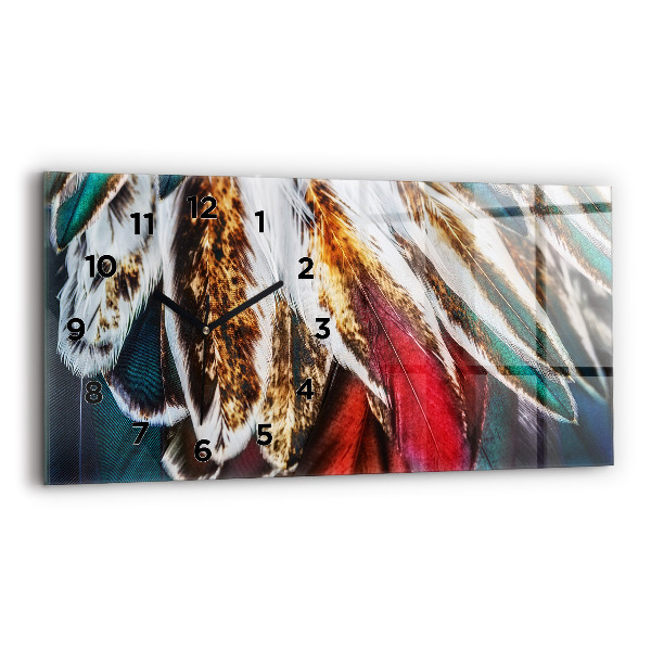 Horizontální hodiny na skle Světle hnědé ptačí peří