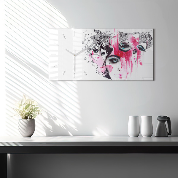 Horizontální hodiny na skle Mnoho tváří Abstraktní