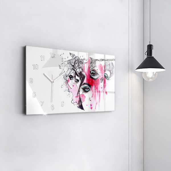 Horizontální hodiny na skle Mnoho tváří Abstraktní