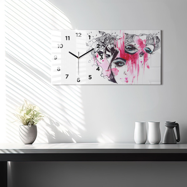 Horizontální hodiny na skle Mnoho tváří Abstraktní