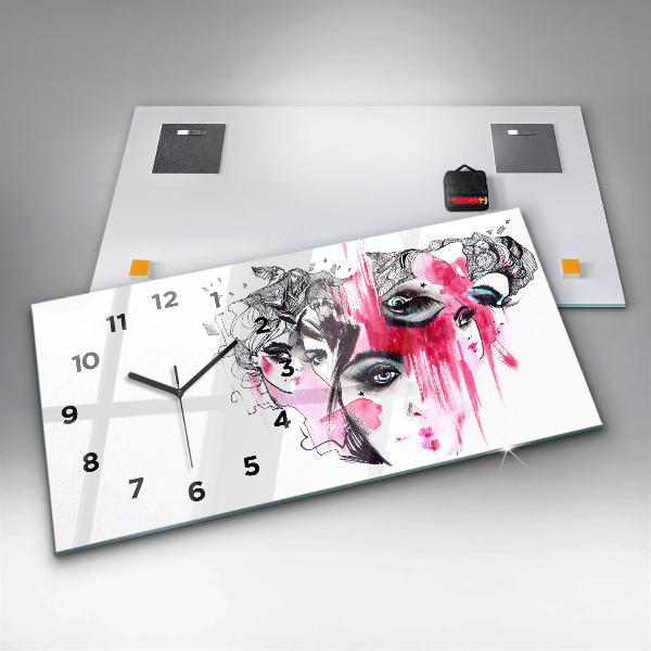 Horizontální hodiny na skle Mnoho tváří Abstraktní