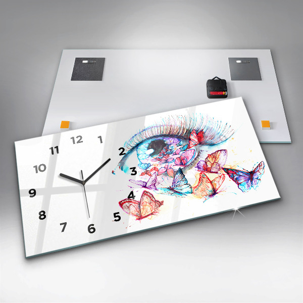 Horizontální hodiny na skle Barevné oči motýlů