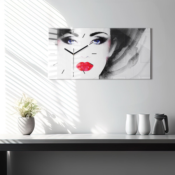 Horizontální hodiny na skle Portrét ženy
