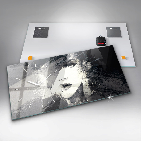 Horizontální hodiny na skle Žena - akvarel