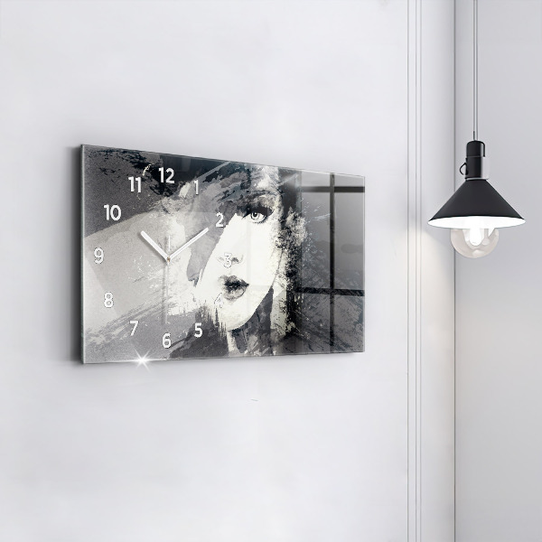 Horizontální hodiny na skle Žena - akvarel