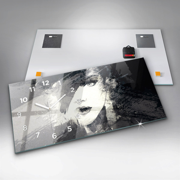 Horizontální hodiny na skle Žena - akvarel