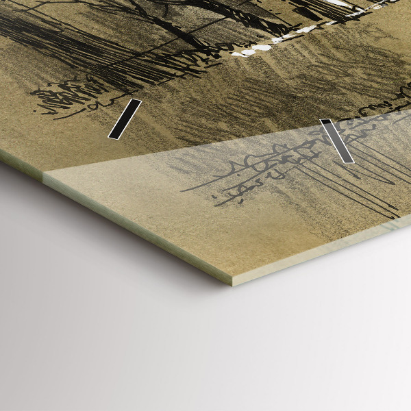 Horizontální hodiny na skle Park a stromy v sépiové barvě