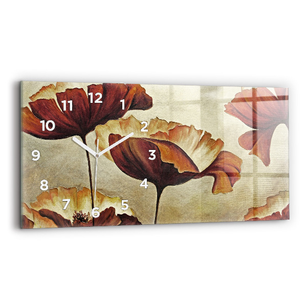 Horizontální hodiny na skle Malované máky