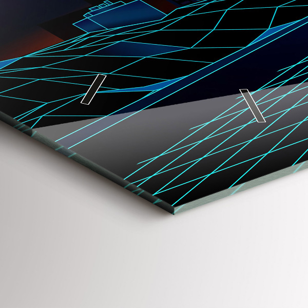 Horizontální skleněné hodiny na stěnu Město v kyberprostoru