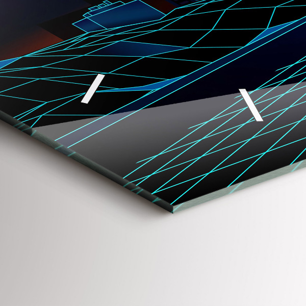 Horizontální skleněné hodiny na stěnu Město v kyberprostoru