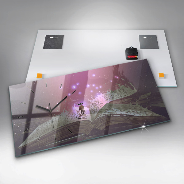 Horizontální skleněné hodiny na stěnu Abstraktní kniha