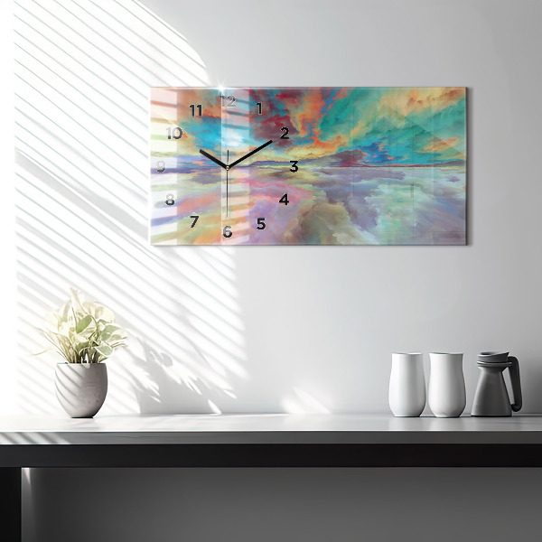 Horizontální skleněné hodiny na stěnu Abstraktní krajina