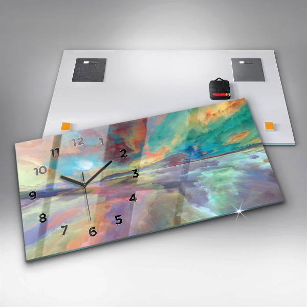 Horizontální skleněné hodiny na stěnu Abstraktní krajina