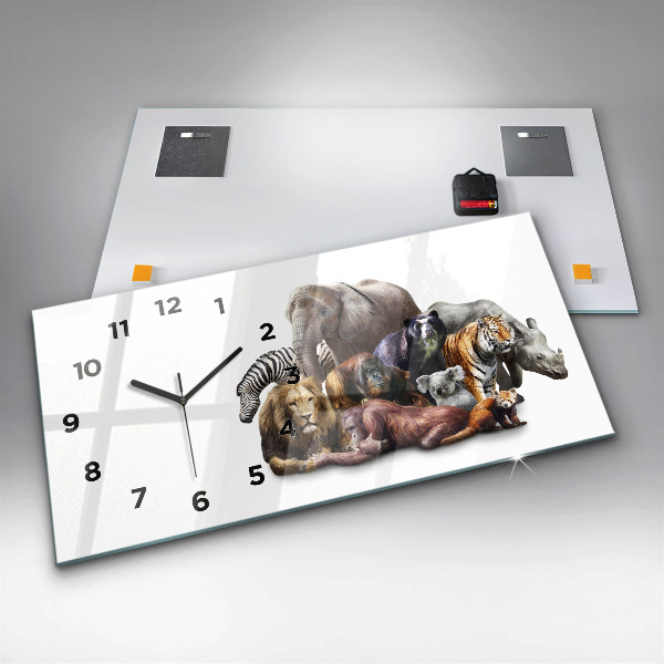 Horizontální hodiny na skle Divoká zvířata