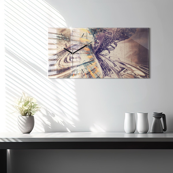 Horizontální skleněné hodiny na stěnu Abstraktní mechanismus