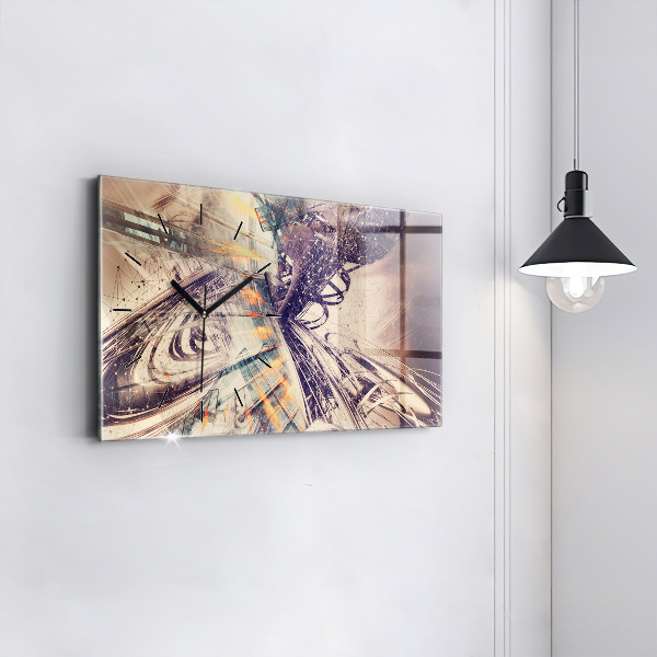 Horizontální skleněné hodiny na stěnu Abstraktní mechanismus